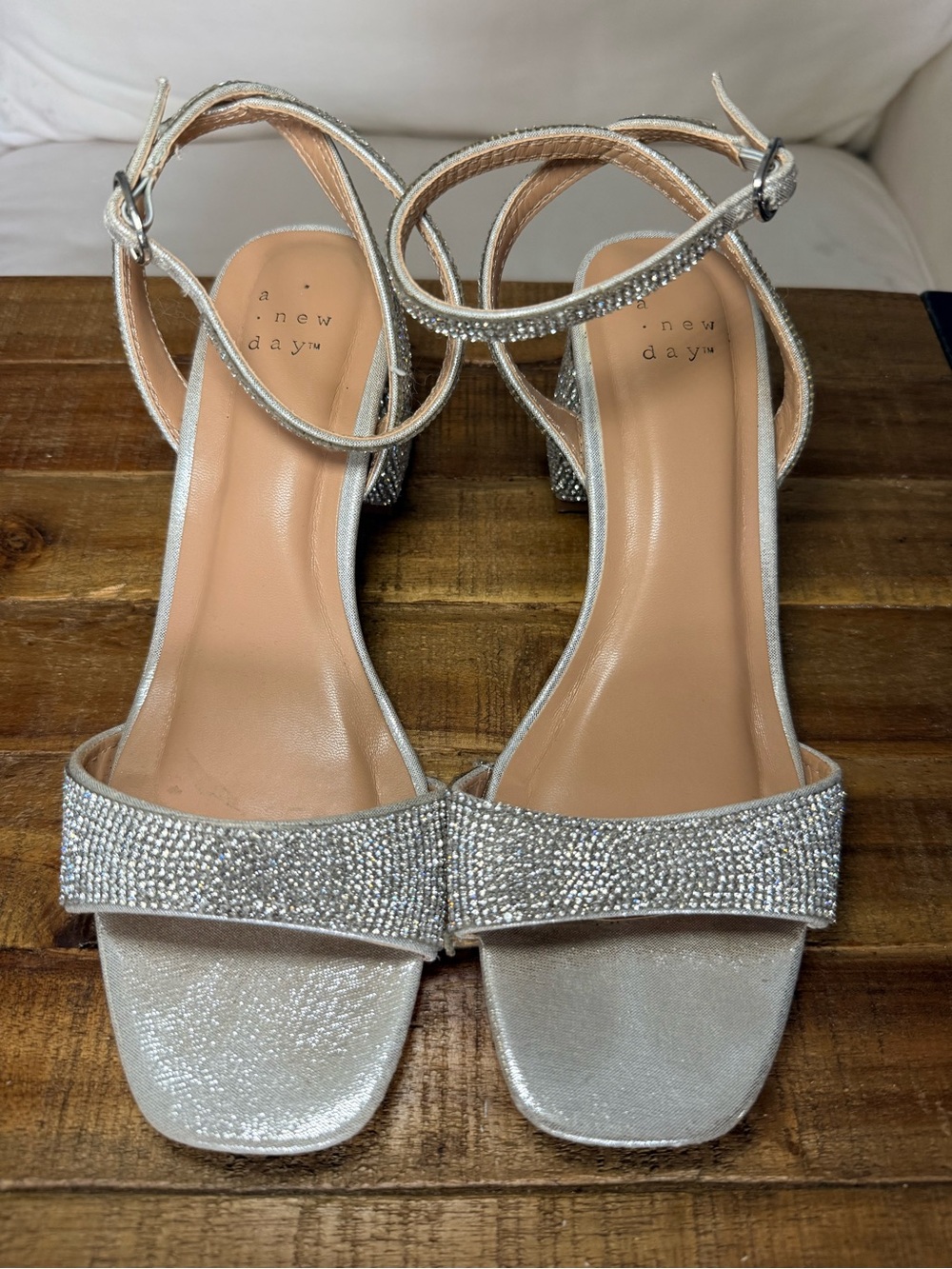 a new day Silver Rhinestone Block Heel Ankle-Strap Sandals
